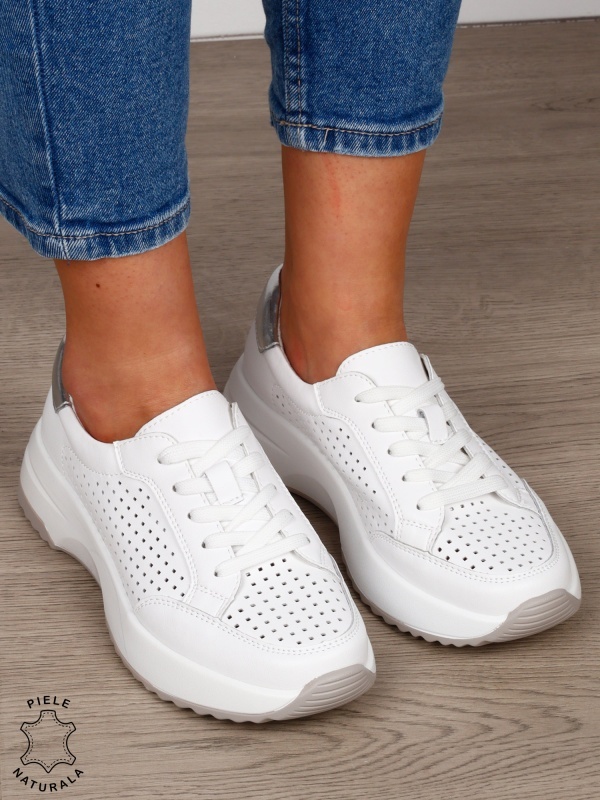 PANTOFI CASUAL Dama Piele Naturala cu mici perforati confortabile CRL1596 ALB - Img 2