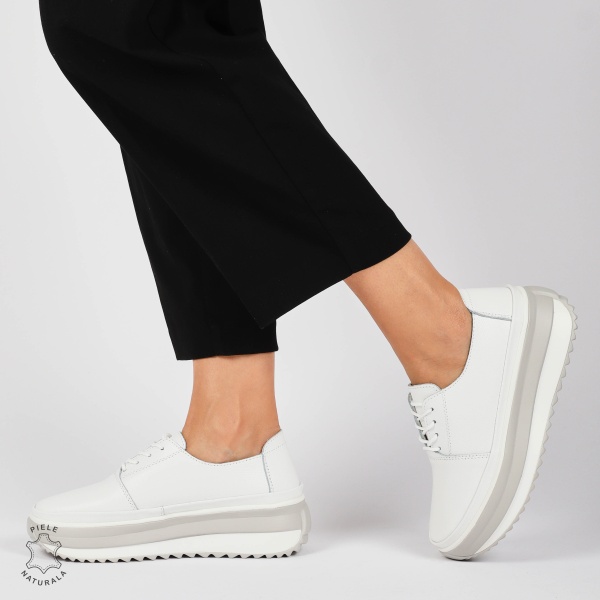 PANTOFI CASUAL Dama Piele Naturala CU SIRET CRL1439 ALB - Img 3