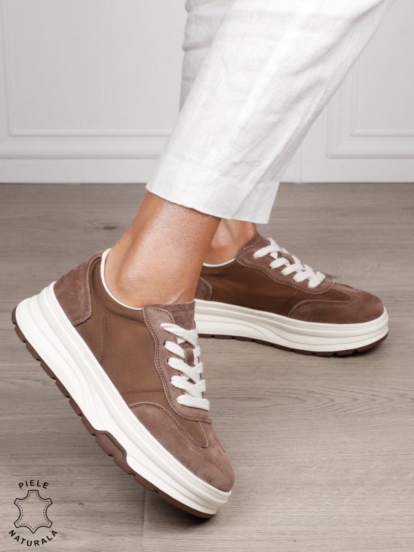 Pantofi Casual damă piele naturala intoarsa cu textil CRL1578 KHAKI - Img 4