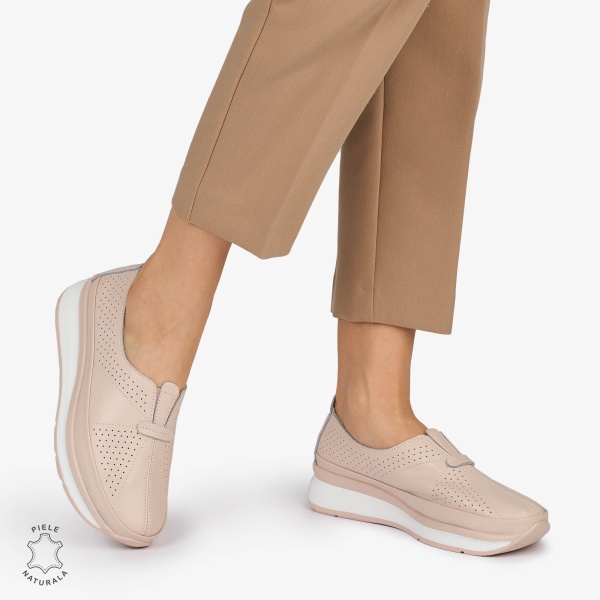 PANTOFI CASUAL Dama Piele Naturala USOR INALTA CRL1050 Culoare: ROZ - Img 2