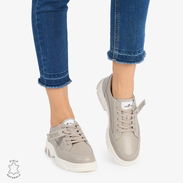 Pantofi Casual de dama din Piele Naturala COMODE CU MODEL CRL1218 GRI - Img 2