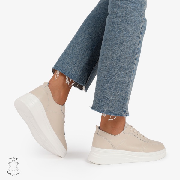 Pantofi Casual de dama din Piele Naturala CRL1206 BEJ - Img 3