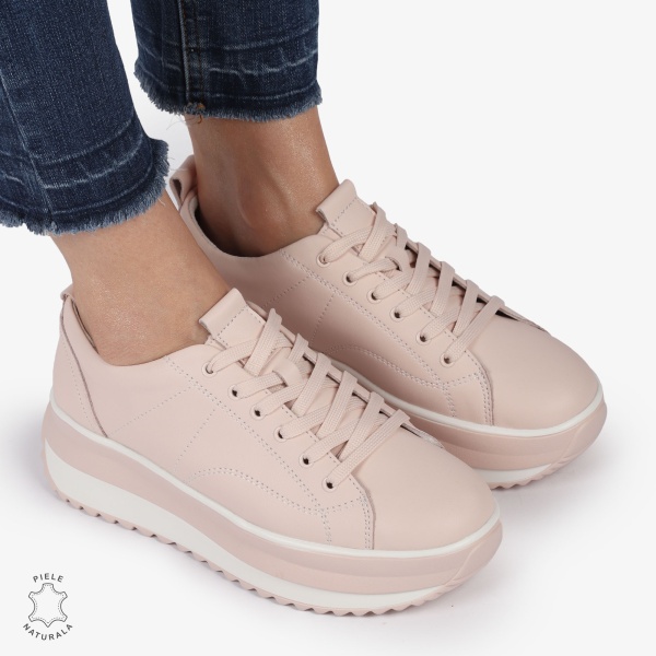 Pantofi Casual de dama din Piele Naturala CU CUSATURI DECORATIVE CRL1220 ROZ - Img 2