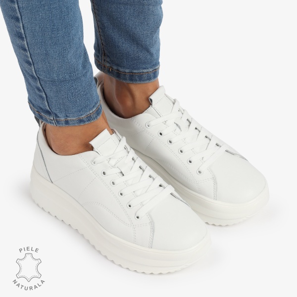 Pantofi Casual de dama din Piele Naturala CU CUSATURI DECORATIVE CRL1220 ALB - Img 2