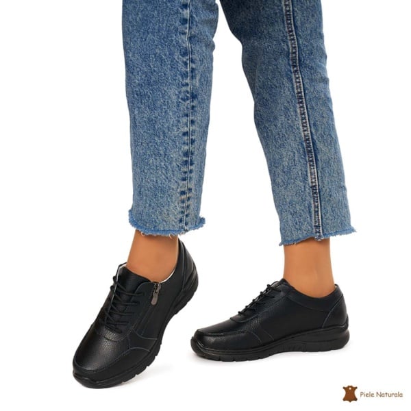 Pantofi casual de dama din piele naturala cu talpa aderenta CRL0022 NEGRU - Img 2