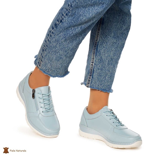Pantofi casual de dama din piele naturala cu talpa aderenta CRL0022 ALBASTRU - Img 2