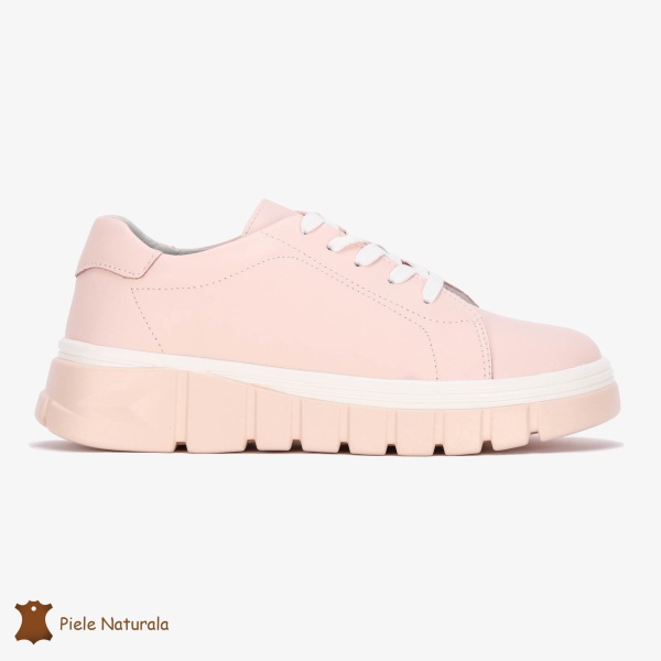 Pantofi Casual de dama din Piele naturala cu talpa groasa CRL0491 ROZ - Img 2