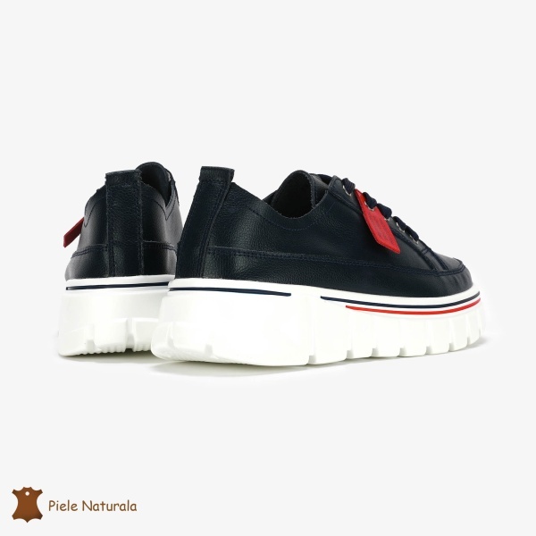 Pantofi Casual de dama din Piele naturala Interior confortabil CRL0488 Bleumarin - Img 3