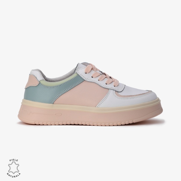 Pantofi Casual de dama din Piele naturala Multicolor cu design special CRL0519 ALB CU ROZ - Img 2