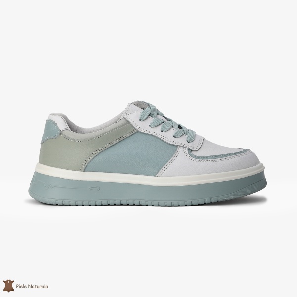 Pantofi Casual de dama din Piele naturala Multicolor cu design special CRL0519 ALB CU ALBASTRU - Img 2