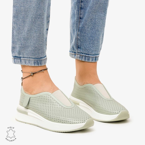 Pantofi Casual de dama din Piele Naturala PERFORATA CU ELASTIC CRL1200 BARILLA - Img 2