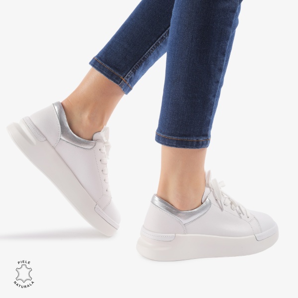 Pantofi Casual de dama din Piele naturala Trendy CRL0525 ALB - Img 3