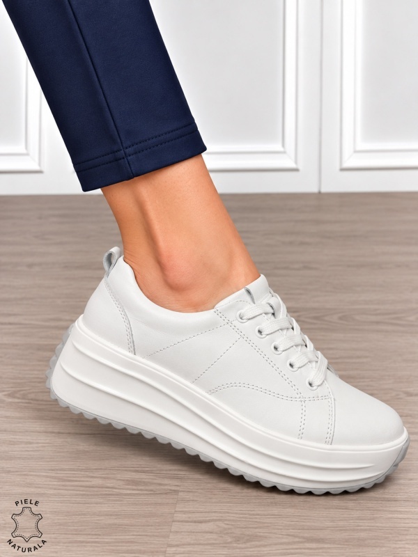 Pantofi casual din piele naturală pentru damă cu design versatil CRL1908 ALB - Img 2