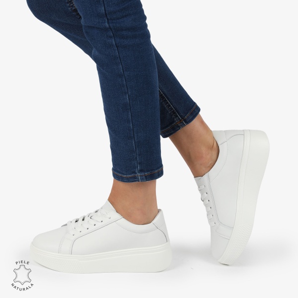 Pantofi CASUAL PIELE NATURALA cu detaliu lateral CRL1273 Alb - Img 2