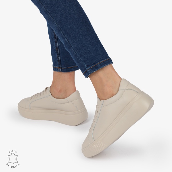 Pantofi CASUAL PIELE NATURALA cu detaliu lateral CRL1273 Bej - Img 4
