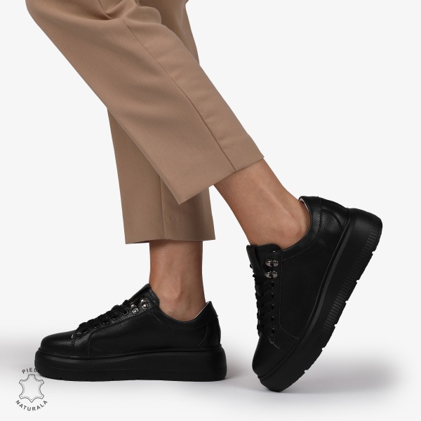 Pantofi CASUAL PIELE NATURALA CU INCHIDERE SIRET CRL1294 NEGRU - Img 2