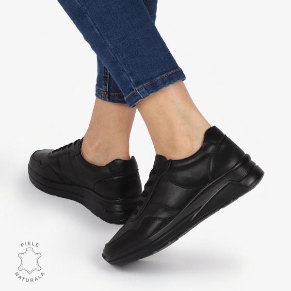 PANTOFI CASUAL Piele Naturala CU INCHIDERE SIRET SI MODEL PE TALPA CRL1303 NEGRU - Img 2