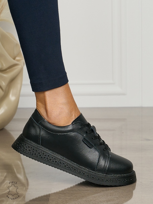 Pantofi casual piele naturala CU TALPA GROASA CRL1513 Negru - Img 2