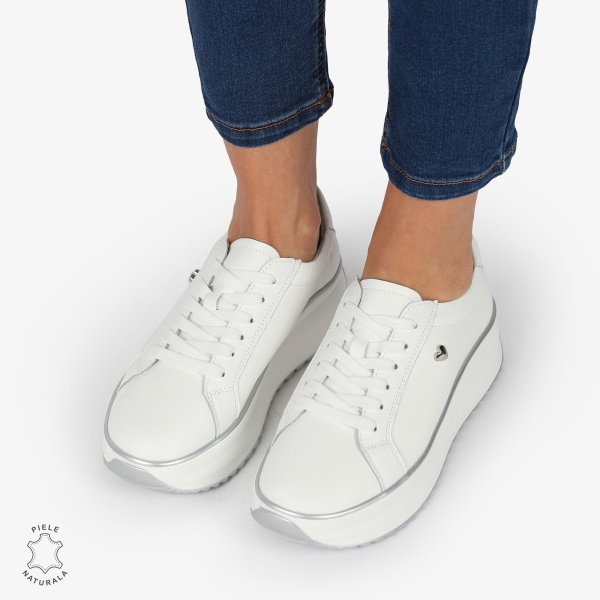Pantofi CASUAL PIELE NATURALA cu talpa inalta CRL1275 Alb - Img 2