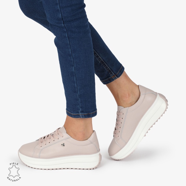 Pantofi CASUAL PIELE NATURALA cu talpa inalta CRL1275 Mov - Img 2