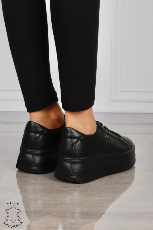 Pantofi CASUAL PIELE NATURALA cu talpa inalta CRL1275 NEGRU - Img 3