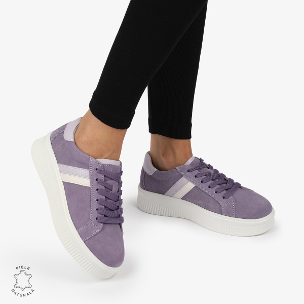 Pantofi CASUAL PIELE NATURALA Intoarsa cu linii decorative CRL1270 MOV - Img 2