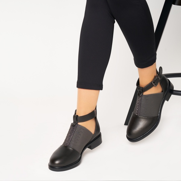 Pantofi cu toc de dama din piele Ecologica CRL0164 Gri - Img 2