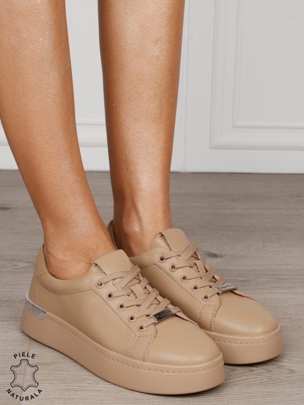 Pantofi dama casual din piele naturală în stil smart casual CRL1819 KHAKI - Img 3