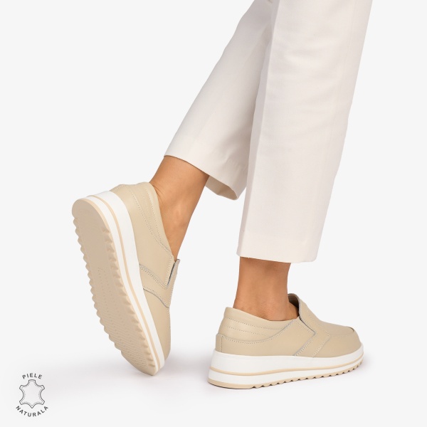 Pantofi dama casual piele naturala, Slip-On CRL878 BEJ - Img 4