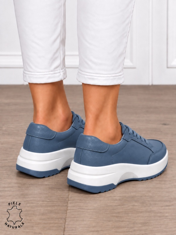 Pantofi damă din piele naturală cu șiret CRL1860 ALBASTRU - Img 3