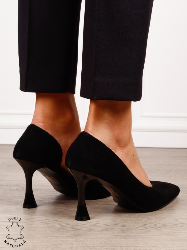 Pantofi dama eleganti din piele naturala Intoarsa cu toc Special CRL1623Negru - Img 4