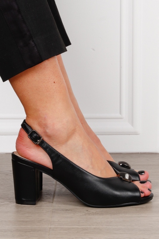 Pantofi Eleganti dama decupati din piele Ecologica cu brant din piele naturala CRL1586 NEGRU - Img 3