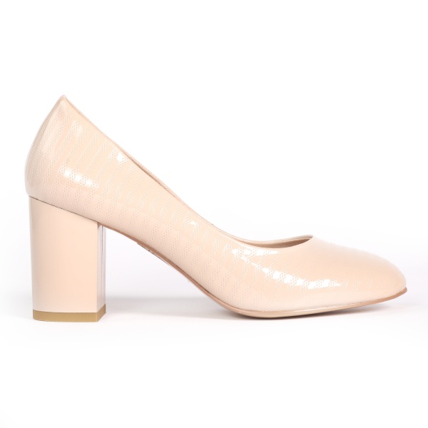 Pantofi Eleganți dama din Piele Ecologică Lăcuită CRL0132 Nude - Img 2