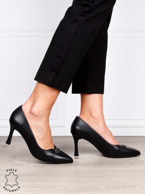 Pantofi Eleganti dama din piele naturala cu catarama CRL1577 NEGRU - Img 2