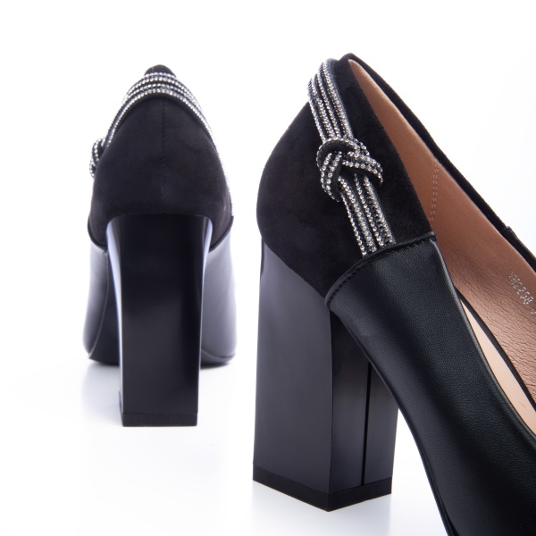 Pantofi Eleganti din Piele Ecologica cu toc Gros CRL0730 negru - Img 3