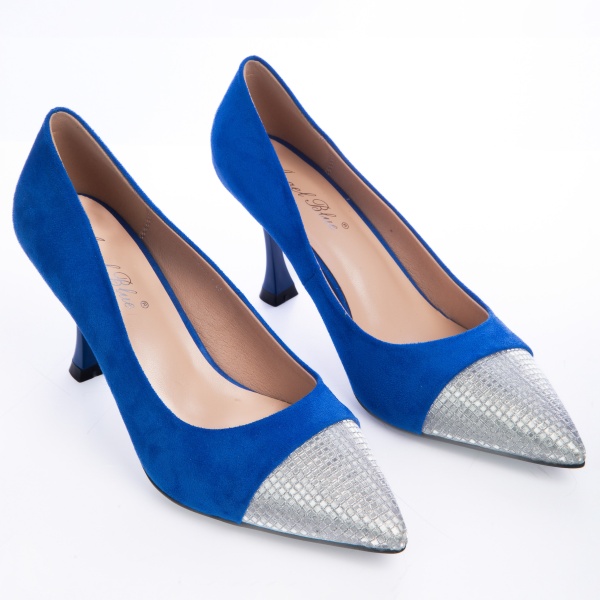Pantofi Eleganti din Piele Ecologica cu toc Special CRL0729 albastru - Img 2
