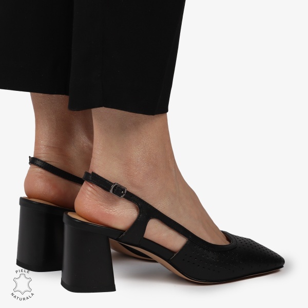 PANTOFI ELEGANTI DIN PIELE NATURALA CU TOC GROS CRL01385 NEGRU - Img 4