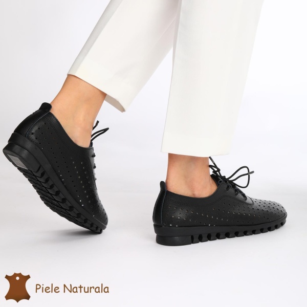 Pantofi Perforati dama din Piele Naturala cu mici perforatii CRL0188 NEGRU - Img 3