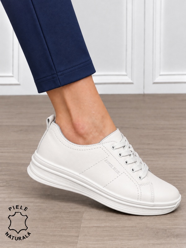 Pantofi sport damă din piele naturală cu design casual și talpă confortabilă CRL1893 ALB - Img 2