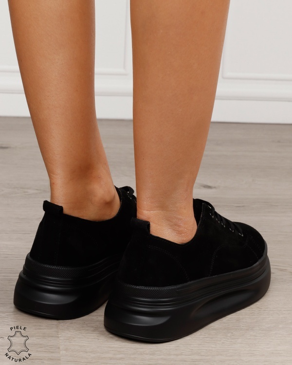 Pantofi sport damă din piele naturală Intoarsa CRL1865 NEGRU - Img 3