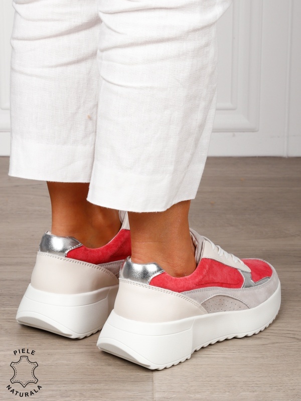Pantofi sport damă din piele naturală și piele naturală întoarsă, multicolor CRL1564 ROZ - Img 3