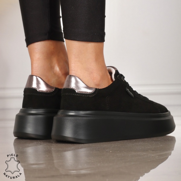 Pantofi sport damă robusti din piele naturală CRL1451 NEGRU - Img 3