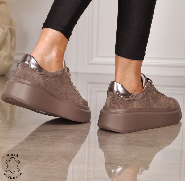 Pantofii casual din piele naturala robusti CRL1451 TAUPE - Img 3