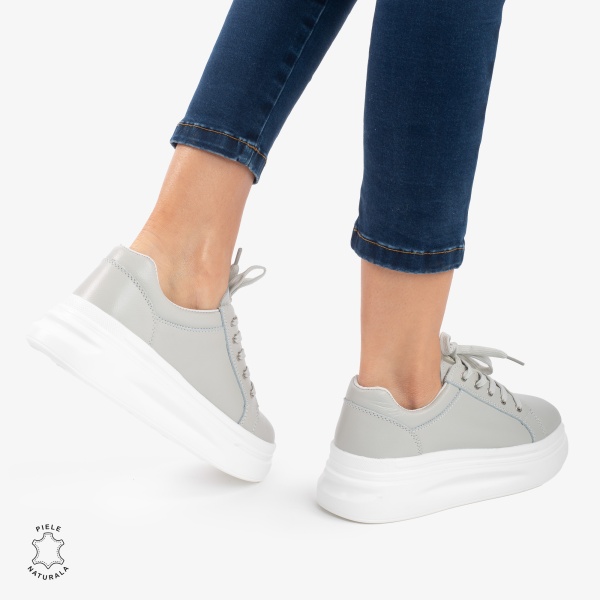 Pantofii casual piele naturala CRL0763 GRI - Img 3