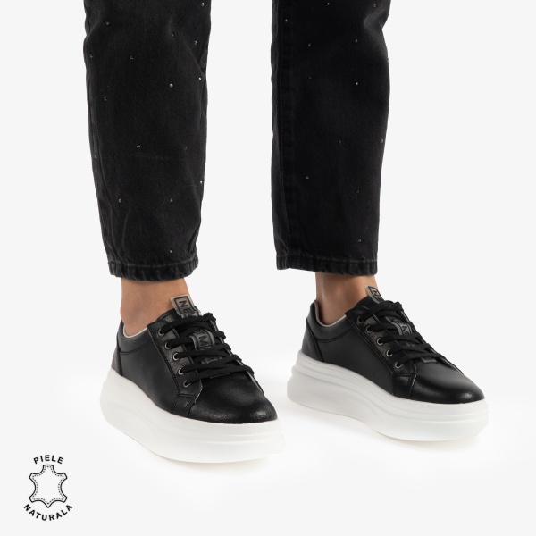 Pantofii casual piele naturala CRL0763 NEGRU - Img 3