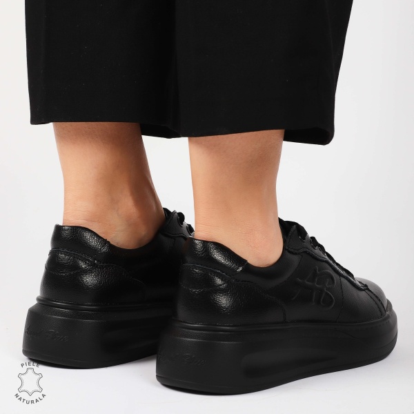 Pantofii casual piele naturala CU SIRET SI MODEL LATERAL CRL1440 NEGRU - Img 4