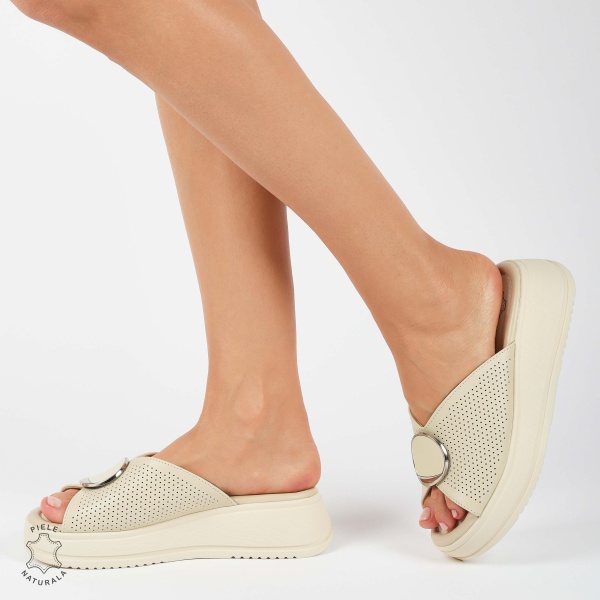 PAPUCI Dama DIN Piele Naturala CRL1436 BEJ - Img 2