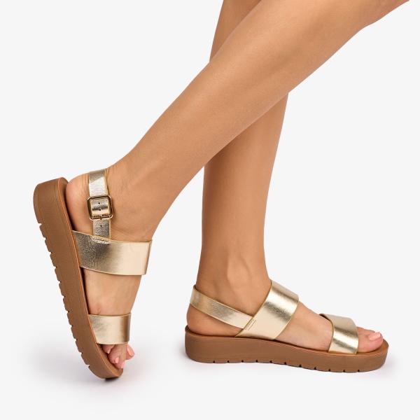 SANDALE dama din Piele ECOLOGICA CU BRETELE CRL1093CULOARE: AURIU - Img 2