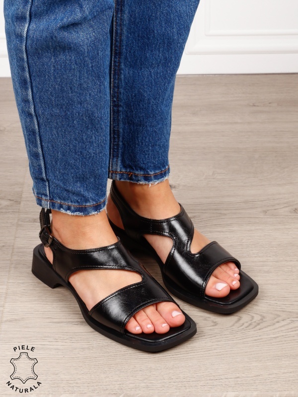 SANDALE dama din piele naturala cu barete CRL1627 NEGRU - Img 2