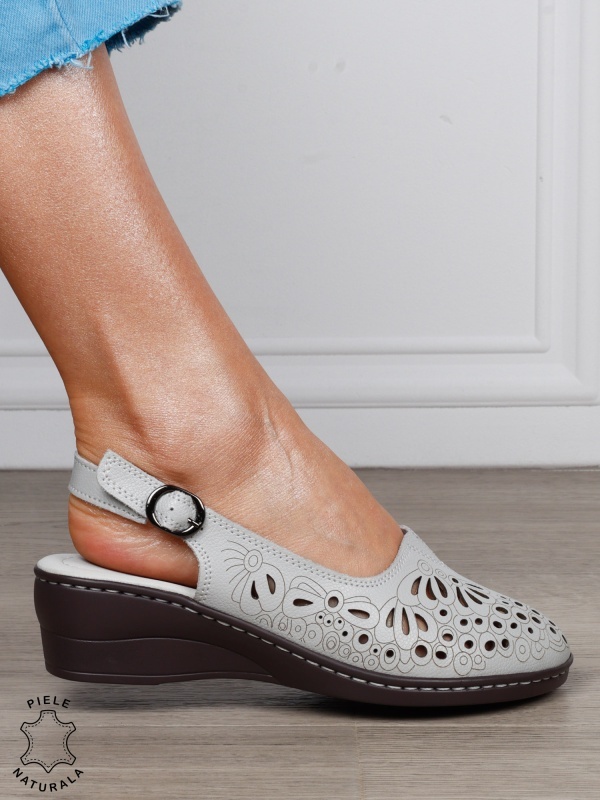 Sandale Damă din Piele Naturală cu Design Floral și Bareta Reglabilă CRL1300 GRI - Img 2